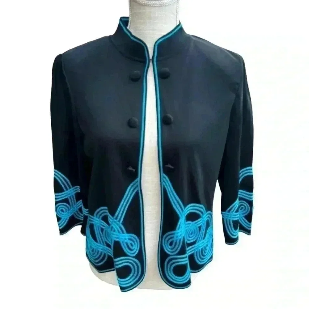 MING WANG WOMEN’S BLACK AND GREEN LUXURY SWEATER•SIZE M•GREAT QUALITY•